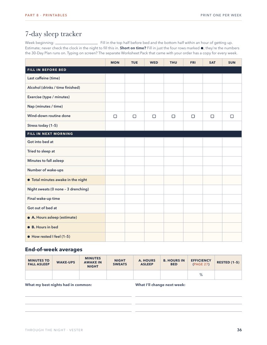 Fillable 7-day sleep tracker